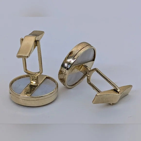 14k yellow Gold 585 Mother of Pearl Screw Pattern Cufflinks